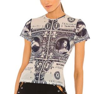 Miaou Black and White Dollar Print Short Sleeve Top